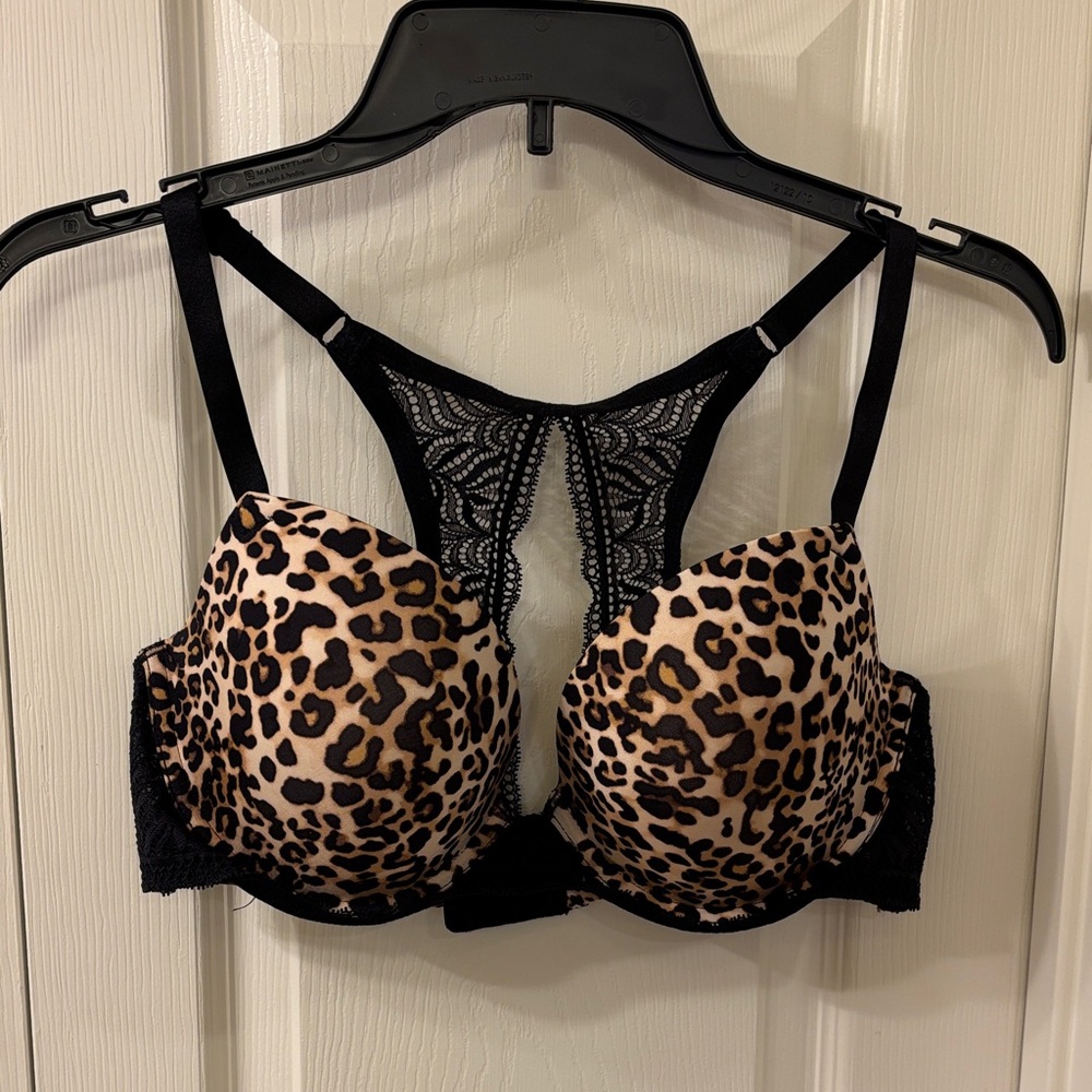 Paramour Leopard Print Lace-Back Push-Up Bra - Black/Beige
